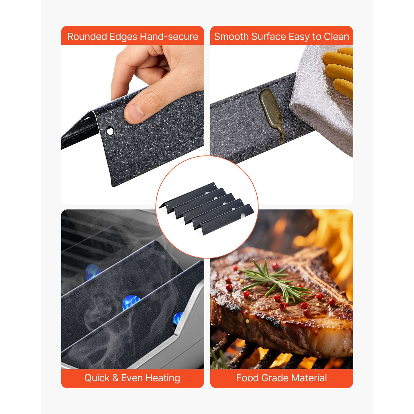 VEVOR Flavorizer Bars, 44cm Grill Replacement Part, for Weber Genesis ll 310 315 335 340, E/S 325s, ES/SX 325s, E/S 335, EX/SX/EPX-335 Grills, Porcelain-enameled Steel Thicker Heat Plate, 5 Pack