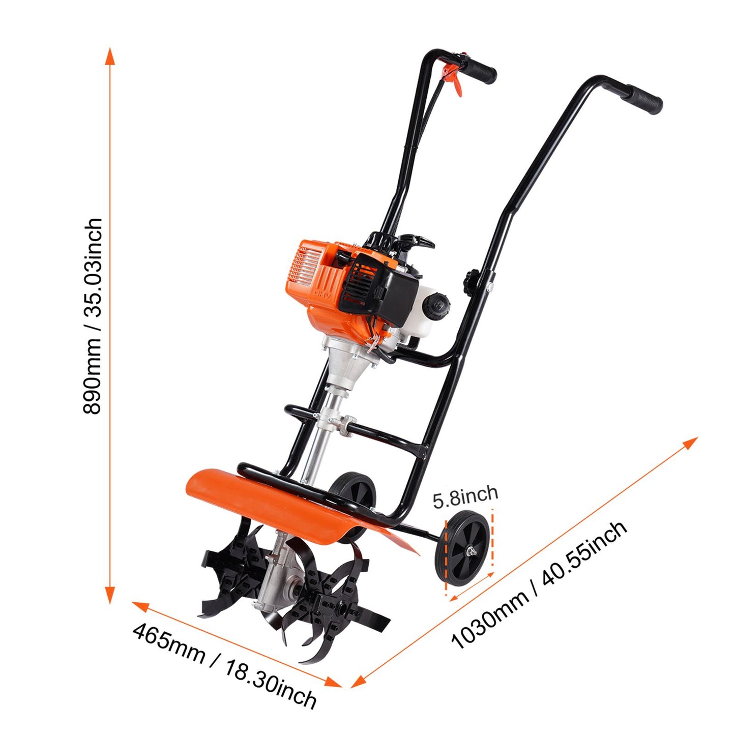 VEVOR Tiller Cultivator Gas Powered, 31CC 4-Stroke Garden Cultivator, Tiller with 4 Steel Adjustable Front Tines for Lawn, Garden and Field Soil Cultivation
