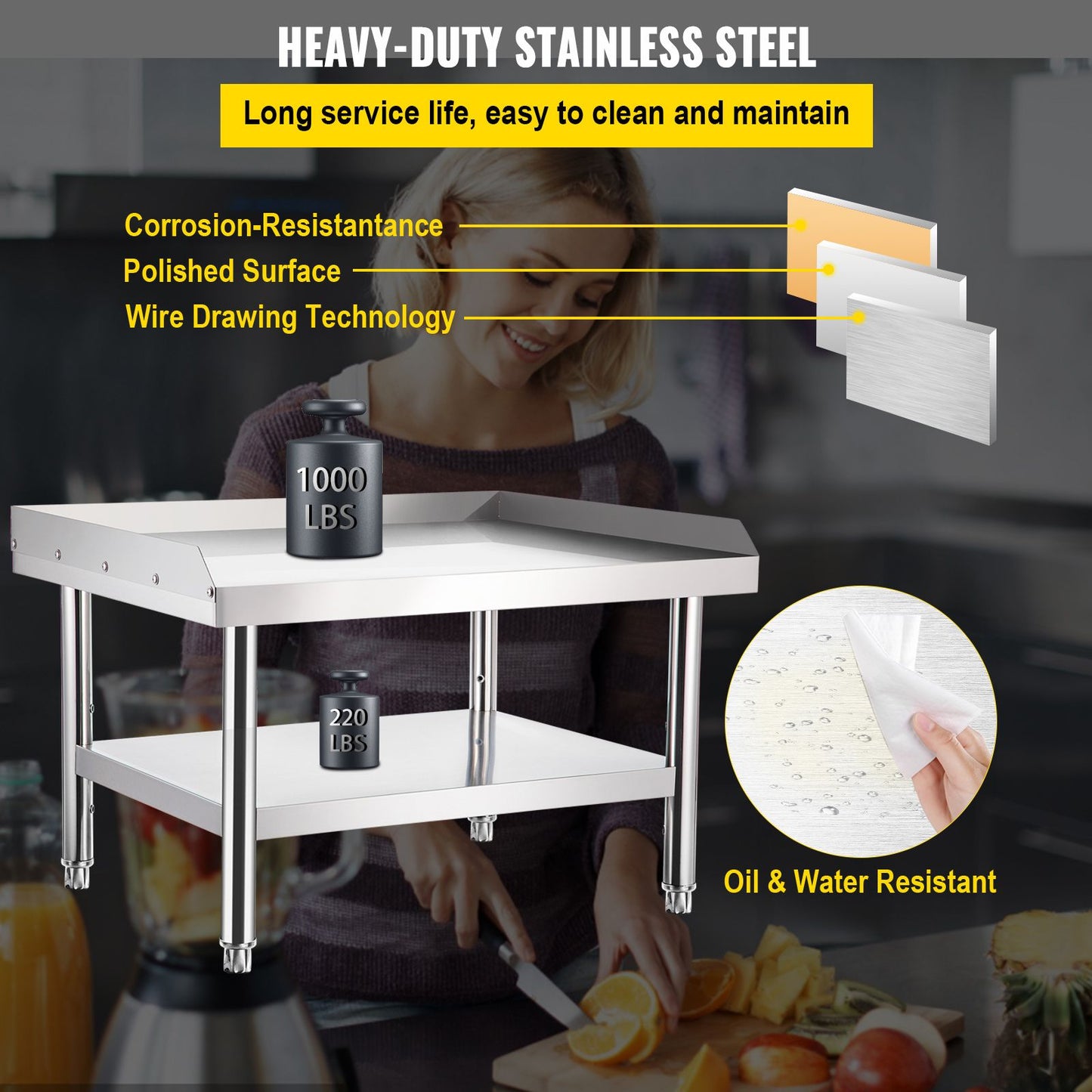 VEVOR Stainless Steel Equipment Grill Stand, 122 x 76 x 61cm Stainless Table, Grill Stand Table with Adjustable Storage Undershelf, Equipment Stand Grill Table for Hotel, Home, Restaurant Kitchen