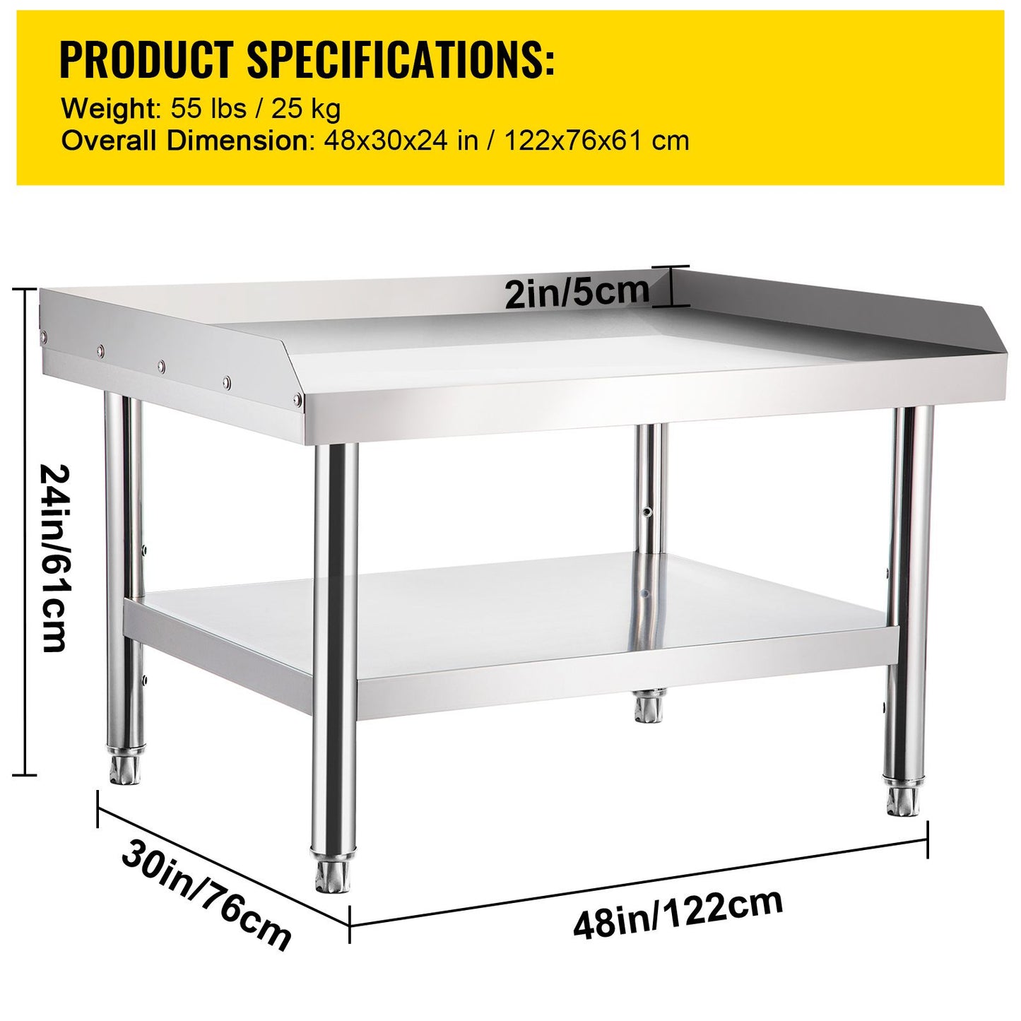 VEVOR Stainless Steel Equipment Grill Stand, 122 x 76 x 61cm Stainless Table, Grill Stand Table with Adjustable Storage Undershelf, Equipment Stand Grill Table for Hotel, Home, Restaurant Kitchen