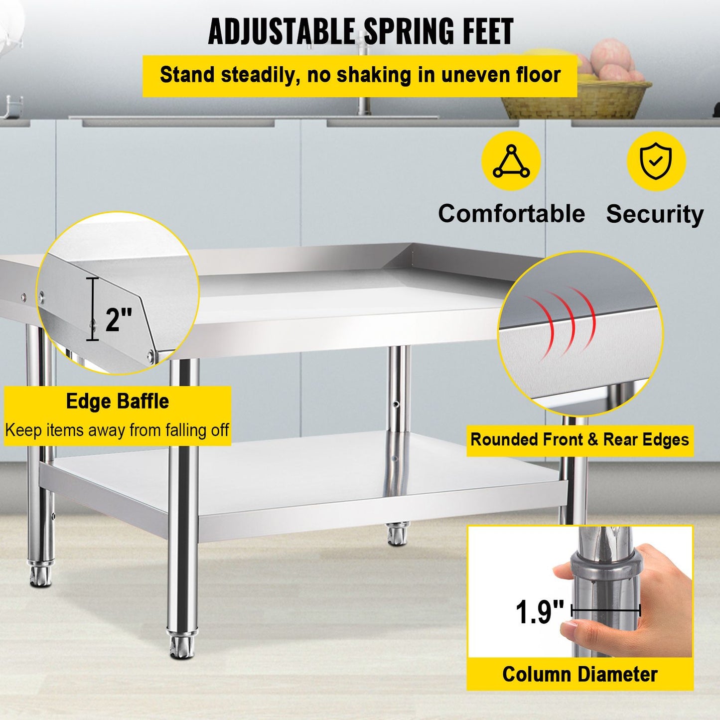 VEVOR Stainless Steel Equipment Grill Stand, 152x76x61 cm Stainless Table, Grill Stand Table with Adjustable Storage Undershelf, Equipment Stand Grill Table for Hotel, Home, Restaurant Kitchen