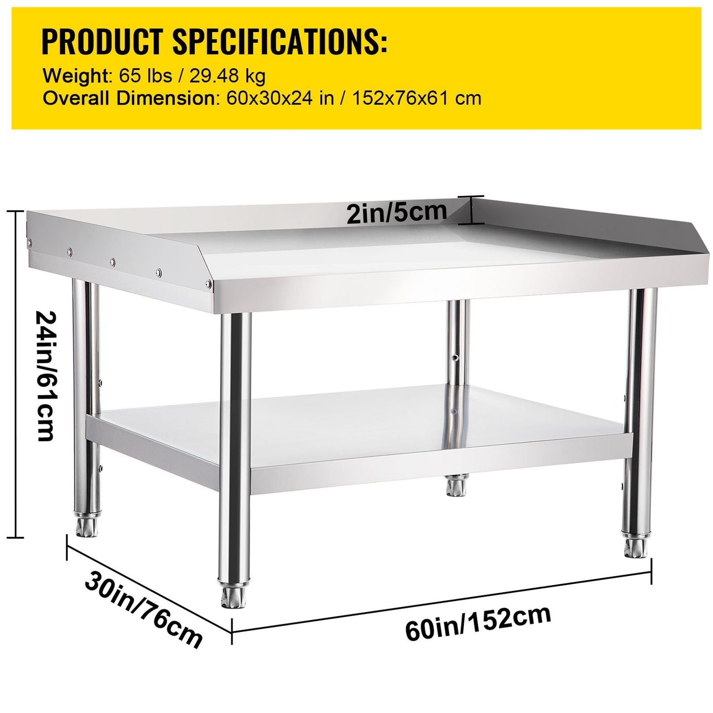 VEVOR Stainless Steel Equipment Grill Stand, 152x76x61 cm Stainless Table, Grill Stand Table with Adjustable Storage Undershelf, Equipment Stand Grill Table for Hotel, Home, Restaurant Kitchen