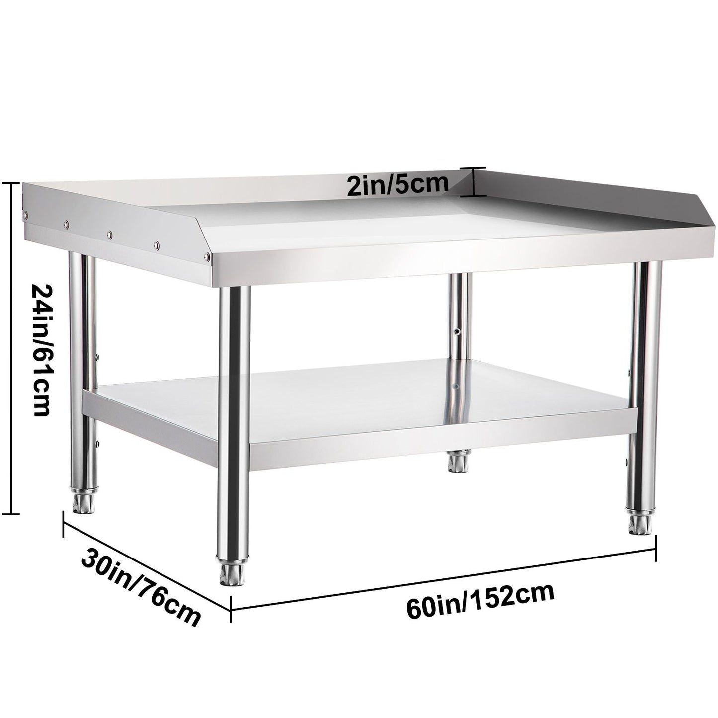 VEVOR Stainless Steel Equipment Grill Stand, 152x76x61 cm Stainless Table, Grill Stand Table with Adjustable Storage Undershelf, Equipment Stand Grill Table for Hotel, Home, Restaurant Kitchen