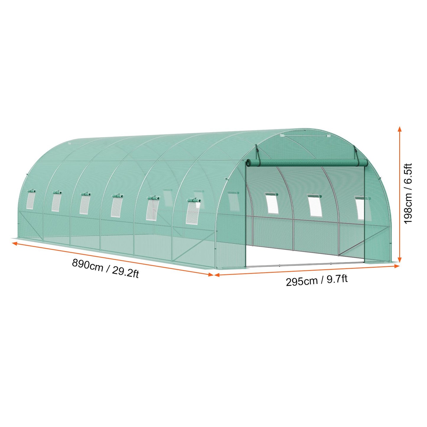 VEVOR Walk-in Tunnel Greenhouse 29.2x9.7x6.5ft Galvanized Frame PE Cover Green