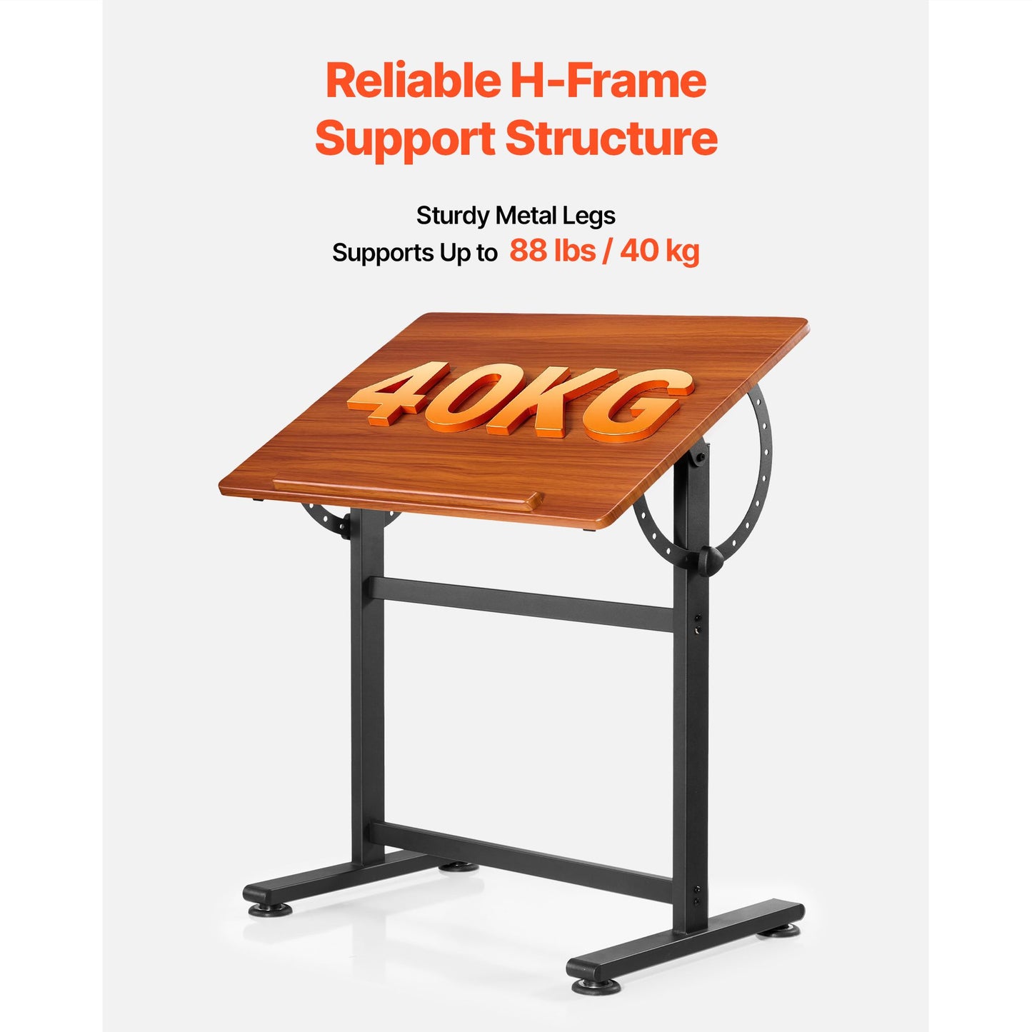 VEVOR Drafting Table Adjustable 0°–90° Tilt Wooden Drawing Desk with H-Frame