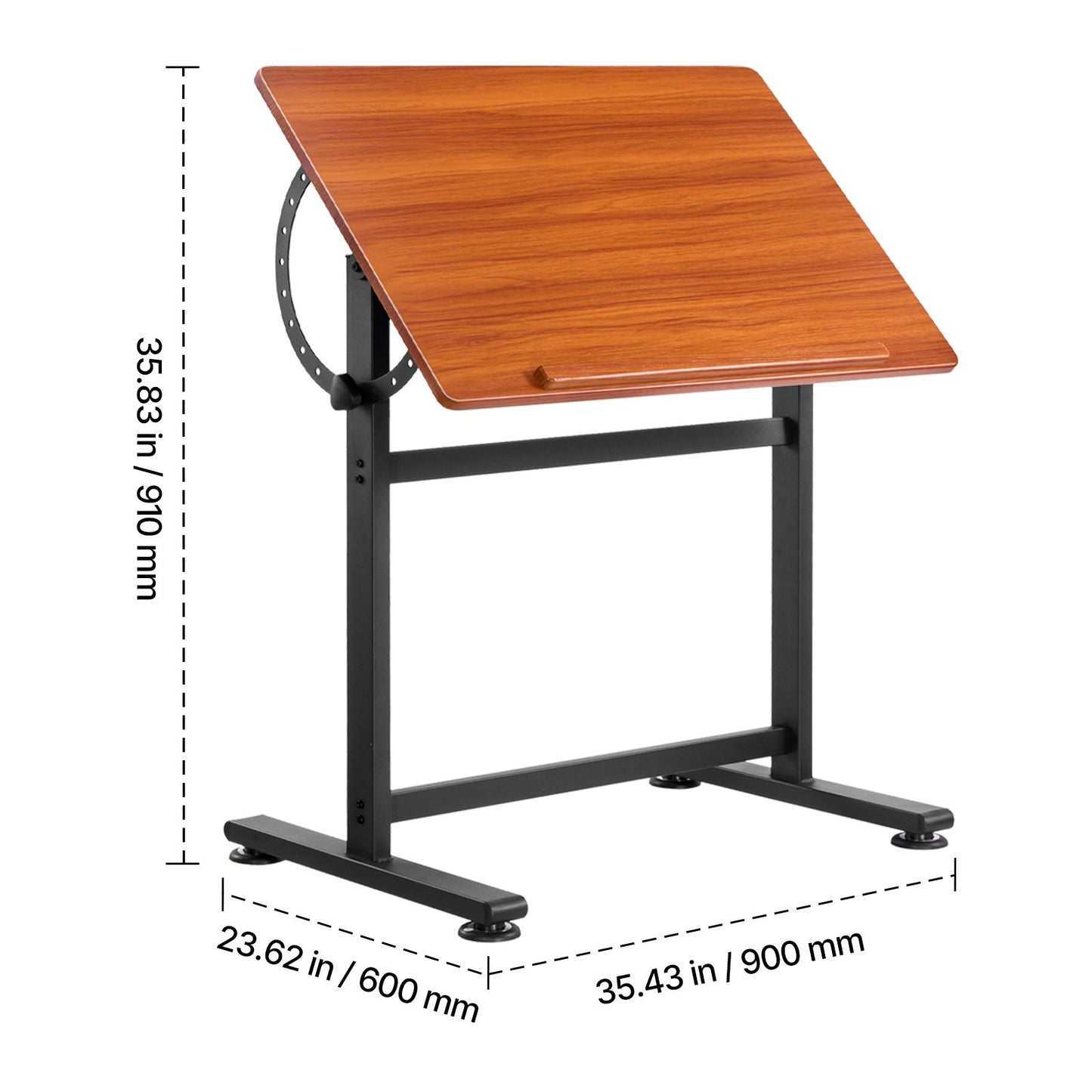 VEVOR Drafting Table Adjustable 0°–90° Tilt Wooden Drawing Desk with H-Frame