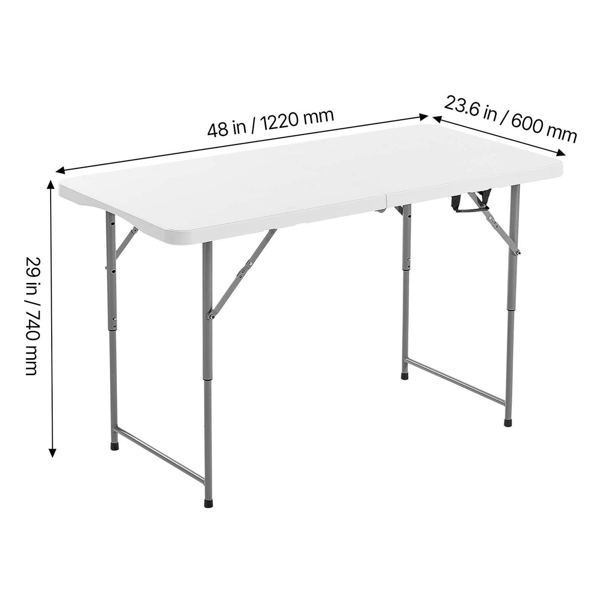 VEVOR Folding Table, 4 Ft Heavy Duty Portable Fold-in-Half Utility Table, Indoor Outdoor Plastic Rectangle Table with Adjustable Height and Built in Handle, for Party, Dining, Picnic, Camping, White