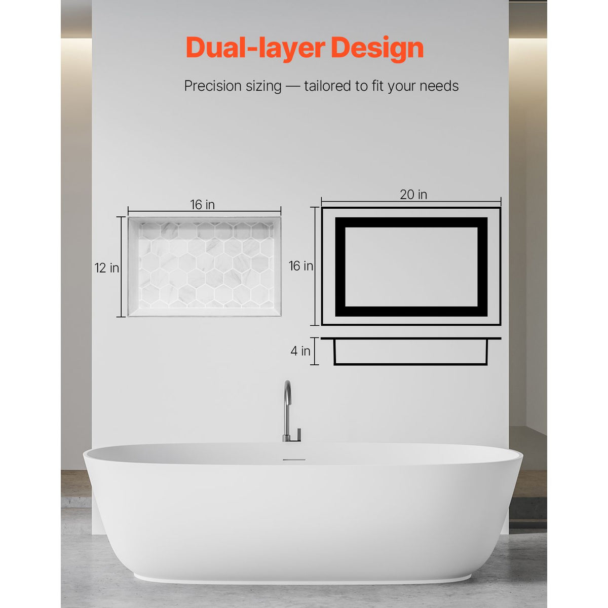 VEVOR Shower Niche 40.6 x 50.8 x 10.2 cm Recessed Wall Divider Shelf Bathroom