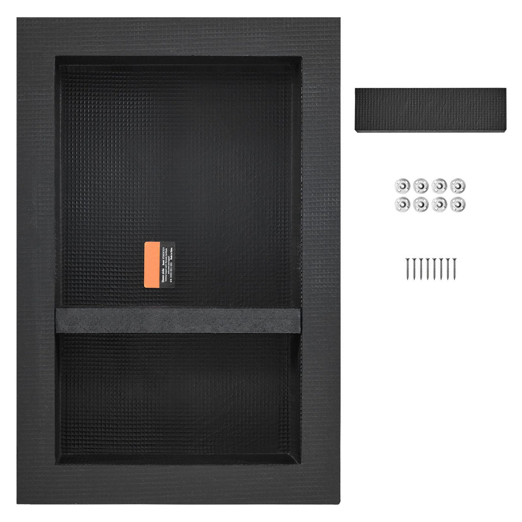 VEVOR Shower Niche Ready for Tile 40.64 x 60.96 cm, 16 x 24 inch Double Shelf Organizer, Square Corners Wall-inserted Niche Recessed, Sealed Protection Modern Soap Storage Niche for Shower Bathroom, Black