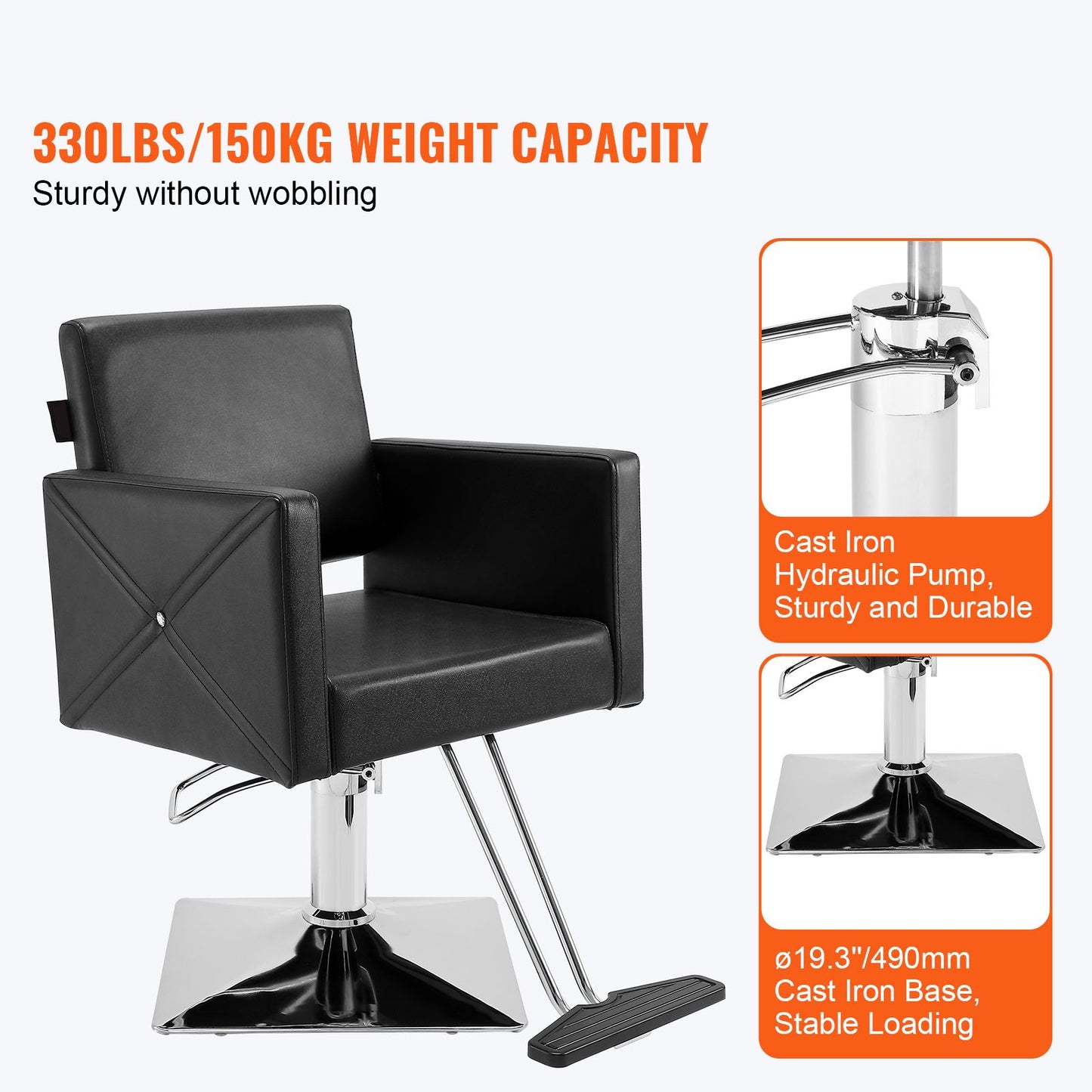 VEVOR Salon Chair, Barber Chair for Hair Stylist, Styling Chair with Heavy Duty Hydraulic Pump, Swivel Hair Salon Chair with Footrest for Beauty Spa Shampoo, Max Load Weight 330 lbs, Black