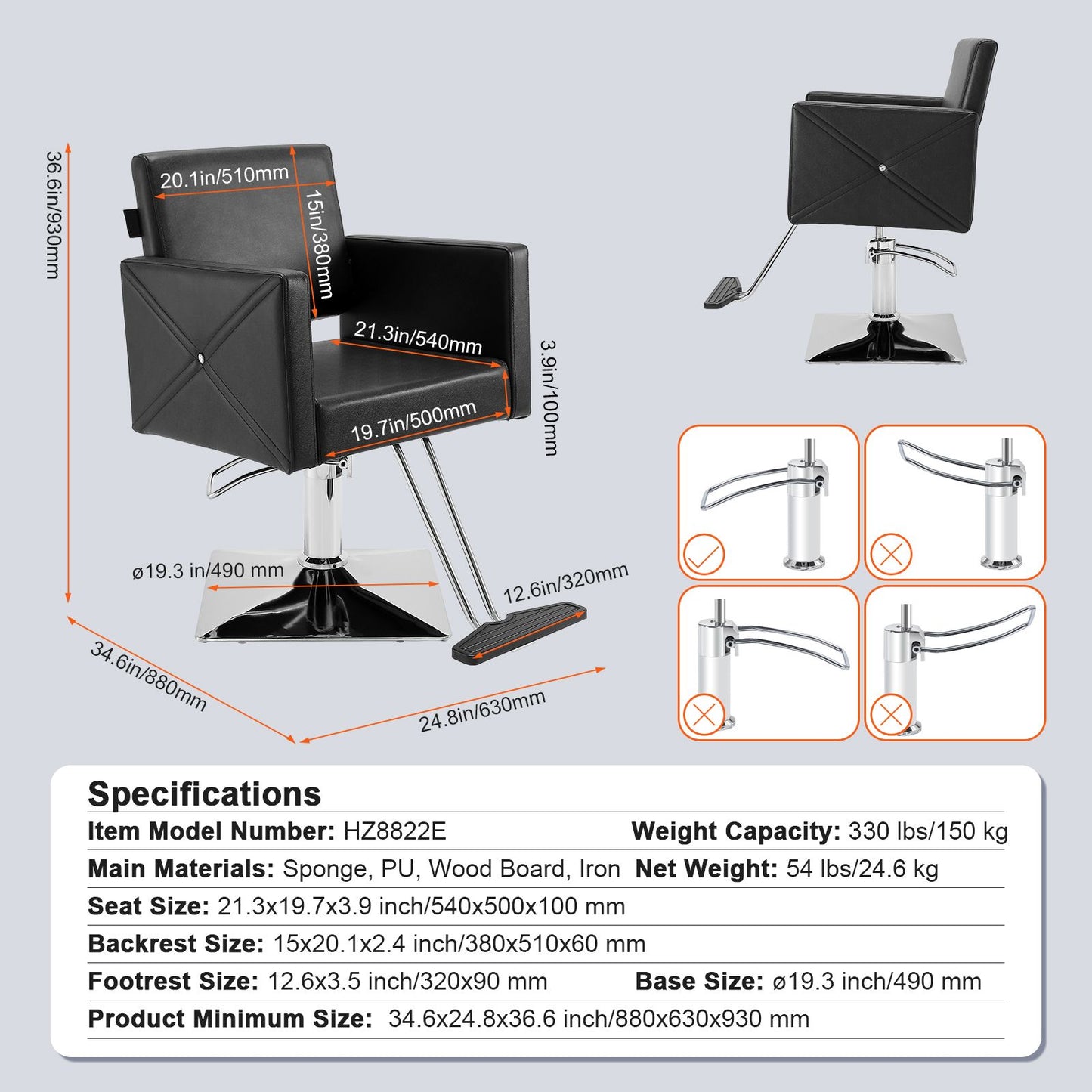 VEVOR Salon Chair, Barber Chair for Hair Stylist, Styling Chair with Heavy Duty Hydraulic Pump, Swivel Hair Salon Chair with Footrest for Beauty Spa Shampoo, Max Load Weight 330 lbs, Black