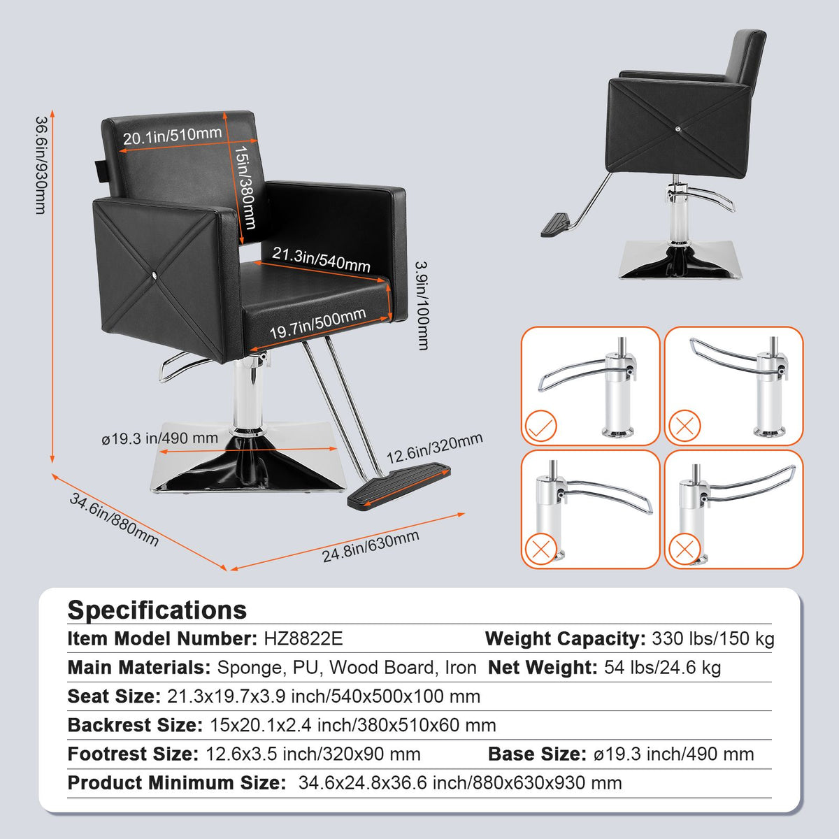 VEVOR Salon Chair, Barber Chair for Hair Stylist, Styling Chair with Heavy Duty Hydraulic Pump, Swivel Hair Salon Chair with Footrest for Beauty Spa Shampoo, Max Load Weight 330 lbs, Black