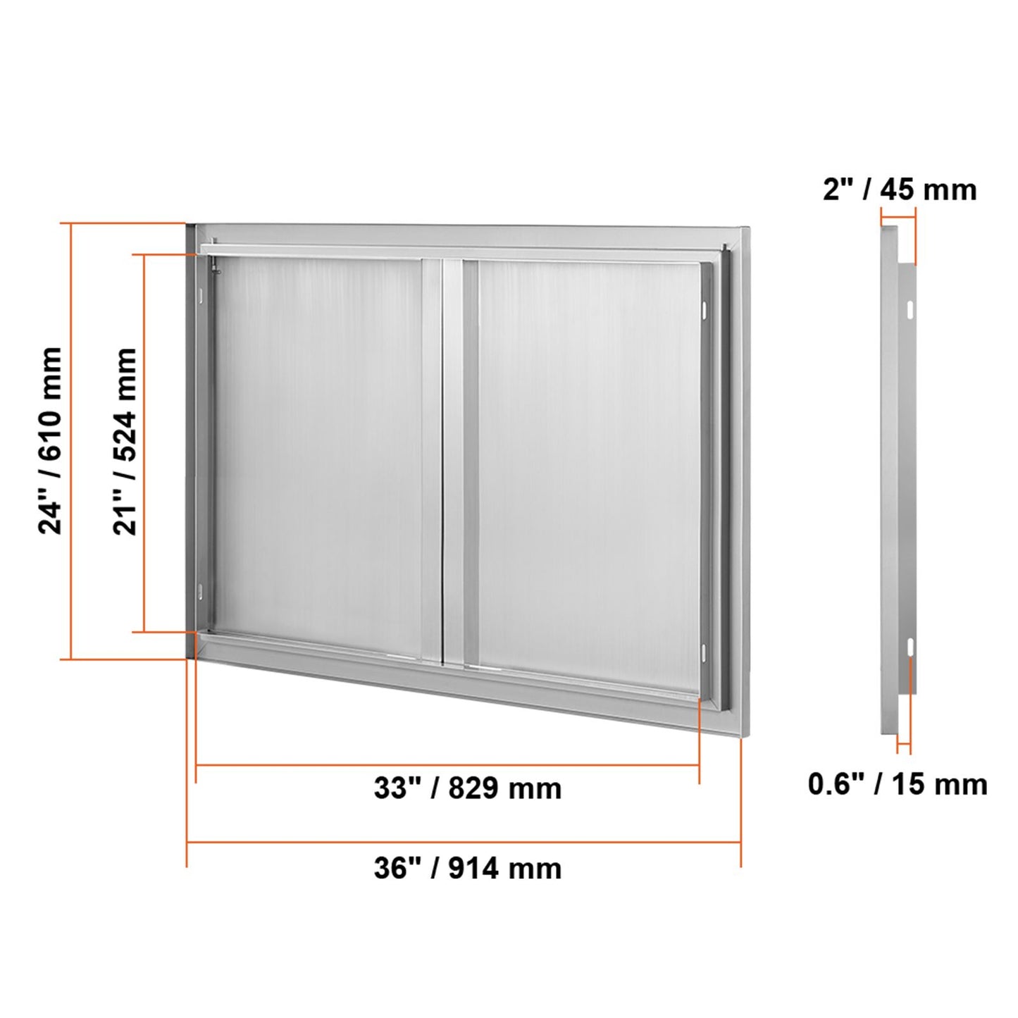 VEVOR BBQ Access Door, 914x610 mm Double Outdoor Kitchen Door, Stainless Steel Flush Mount Door, Wall Vertical Door with Recessed Handles , for BBQ Island, Grilling Station, Outside Cabinet
