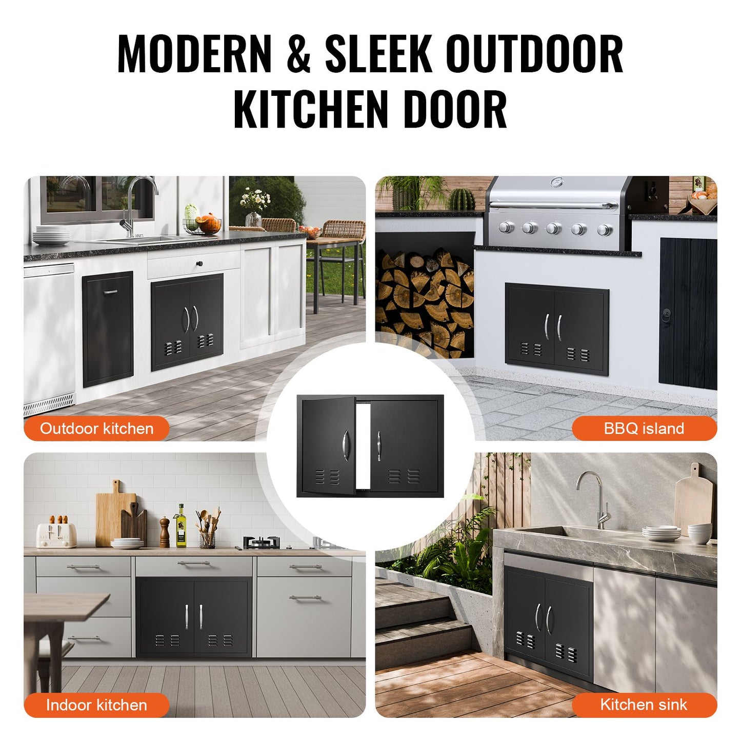 VEVOR BBQ Access Door,762 x533 mm Double Outdoor Kitchen Door, Cold Plate Flush Mount Door, Wall Vertical Door with Handles and Ventss, for BBQ Island, Grilling Station, Outside Cabinet
