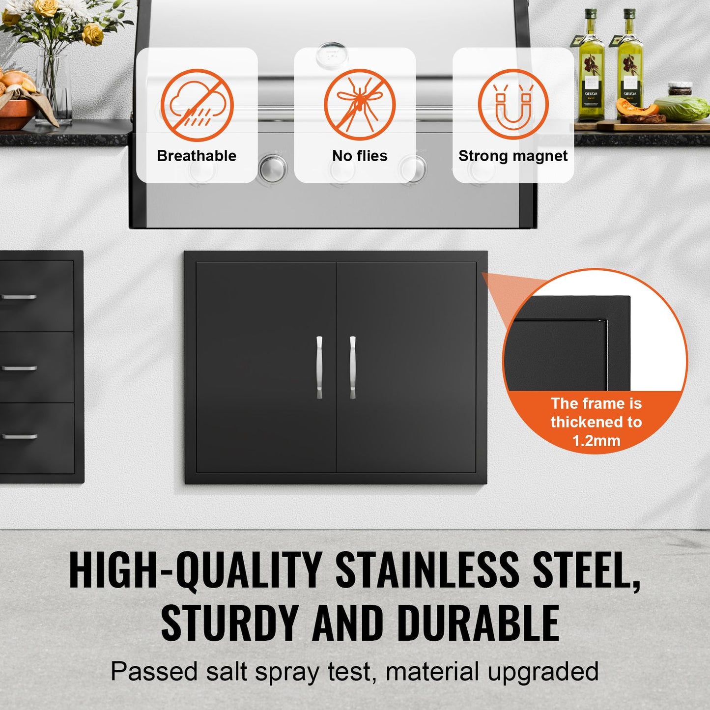 VEVOR BBQ Access Door, 788x610 mm Double Outdoor Kitchen Door, Cold Plate Flush Mount Door, Wall Vertical Door with Handles, for BBQ Island, Grilling Station, Outside Cabinet
