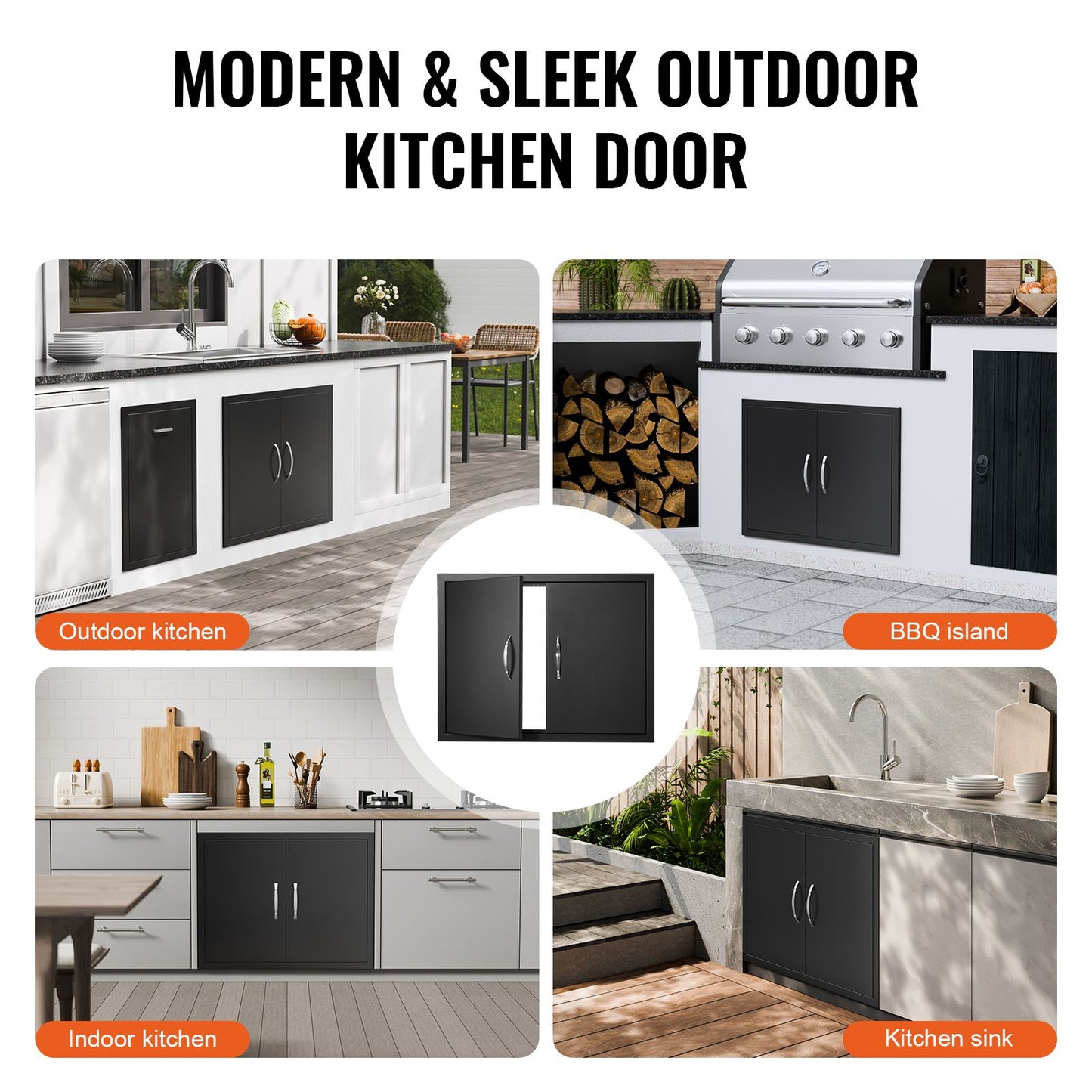 VEVOR BBQ Access Door, 788x610 mm Double Outdoor Kitchen Door, Cold Plate Flush Mount Door, Wall Vertical Door with Handles, for BBQ Island, Grilling Station, Outside Cabinet