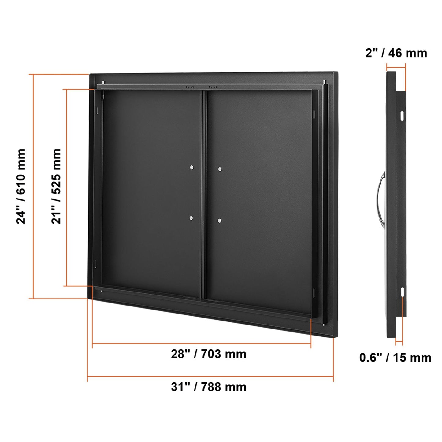 VEVOR BBQ Access Door, 788x610 mm Double Outdoor Kitchen Door, Cold Plate Flush Mount Door, Wall Vertical Door with Handles, for BBQ Island, Grilling Station, Outside Cabinet