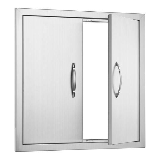 VEVOR BBQ Access Door, 610x610 mm Double Outdoor Kitchen Door, Stainless Steel Flush Mount Door, Double Wall Vertical Door with Handles and Hooks, for BBQ Island, Grilling Station, Outside Cabinet