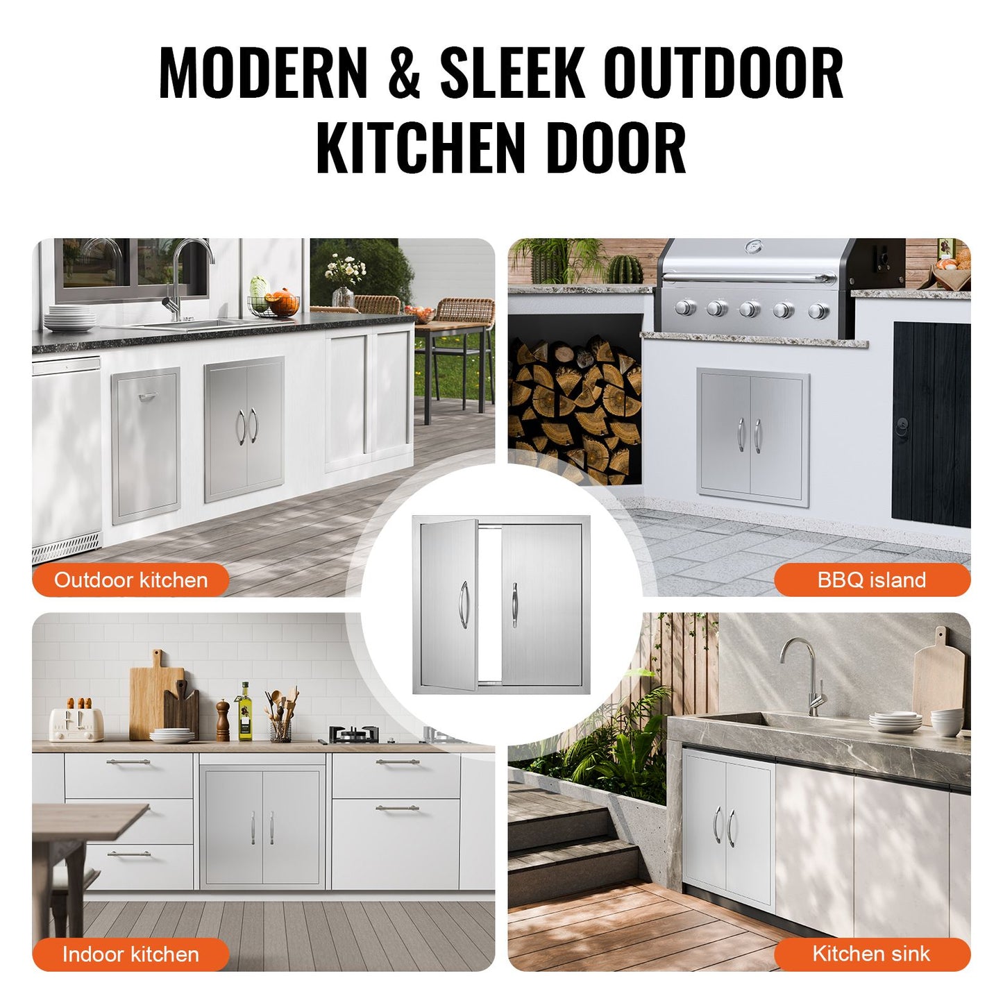 VEVOR BBQ Access Door, 610x610 mm Double Outdoor Kitchen Door, Stainless Steel Flush Mount Door, Double Wall Vertical Door with Handles and Hooks, for BBQ Island, Grilling Station, Outside Cabinet