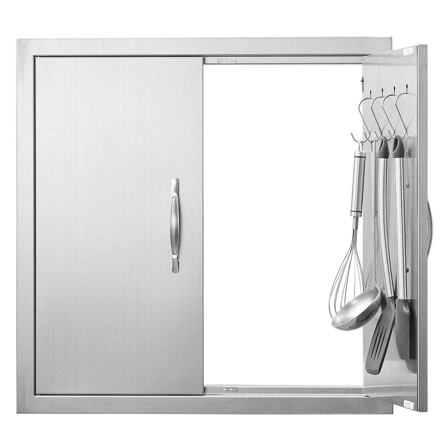 VEVOR BBQ Access Door, 610x610 mm Double Outdoor Kitchen Door, Stainless Steel Flush Mount Door, Double Wall Vertical Door with Handles and Hooks, for BBQ Island, Grilling Station, Outside Cabinet