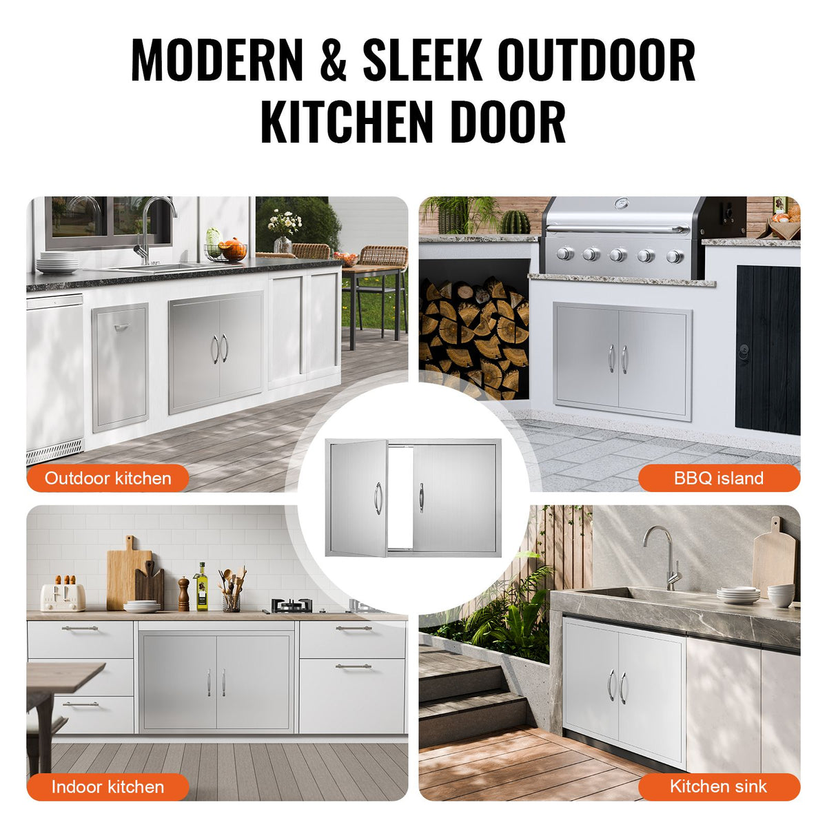 BBQ Access Door, 889x610 mm Double Outdoor Kitchen Door, Stainless Steel Flush Mount Door, Wall Vertical Door with Handles, for BBQ Island, Grilling Station, Outside Cabinet