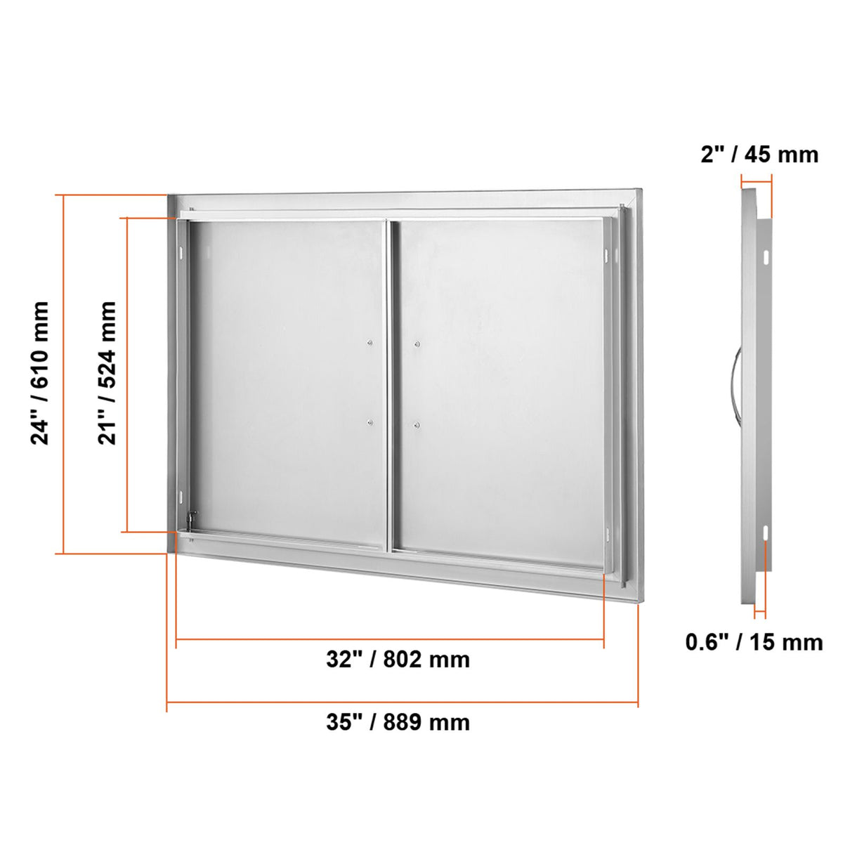 BBQ Access Door, 889x610 mm Double Outdoor Kitchen Door, Stainless Steel Flush Mount Door, Wall Vertical Door with Handles, for BBQ Island, Grilling Station, Outside Cabinet
