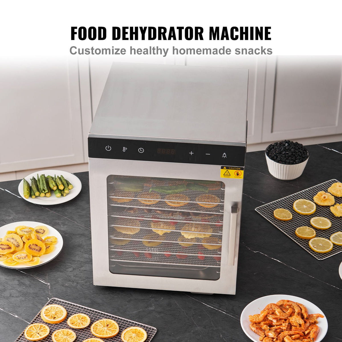 VEVOR 10 Trays Food Dehydrator Machine Stainless Steel 800W Jerky Fruit Drying