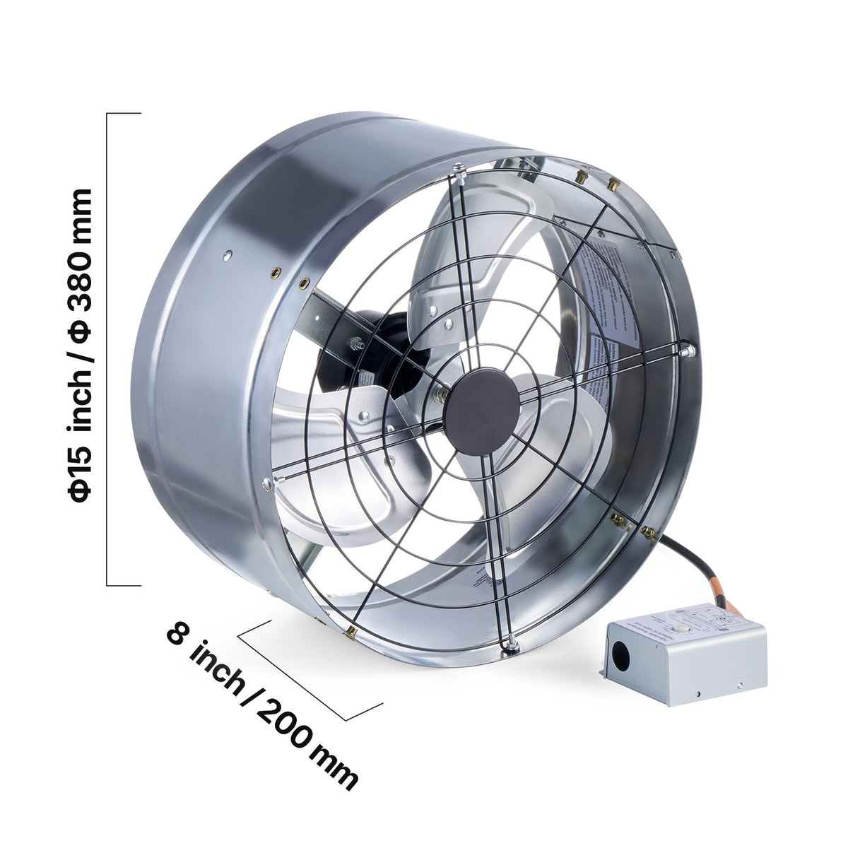 VEVOR 380 mm Gable Mount Fan 1300 CFM Attic Vent Fan with Adjustable Thermostat