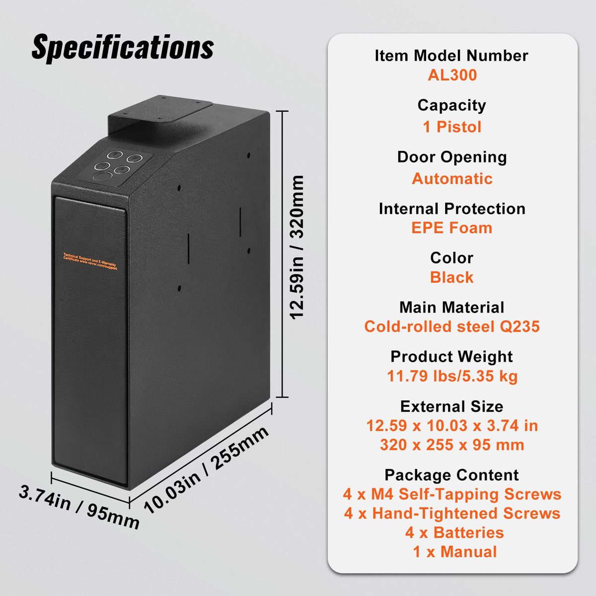 Mounted Gun Safe for Pistols Biometric Gun Safe 3 Access Ways 1 Pistol