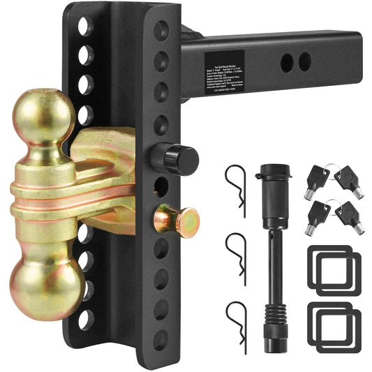 VEVOR Adjustable Trailer Hitch, 203.2 mm Drop & 165.1 mm Rise Hitch Ball Mount with 50.8 mm Receiver, Solid Tube, 6350 kg GTW, 50.8 m and 58.7 mm 45# Steel Tow Balls with Key Lock for Truck Towing
