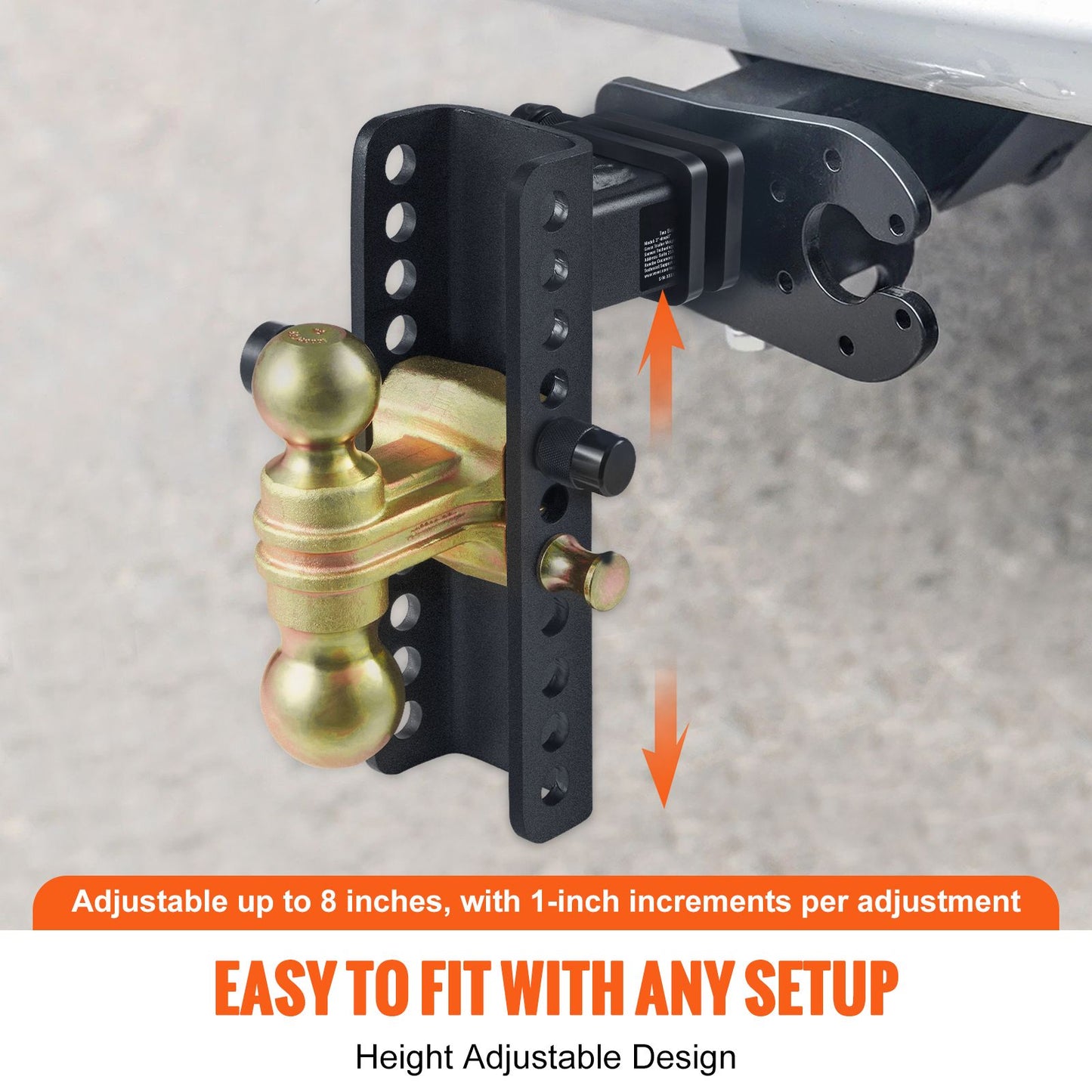 VEVOR Adjustable Trailer Hitch, 203.2 mm Drop & 165.1 mm Rise Hitch Ball Mount with 50.8 mm Receiver, Solid Tube, 6350 kg GTW, 50.8 m and 58.7 mm 45# Steel Tow Balls with Key Lock for Truck Towing