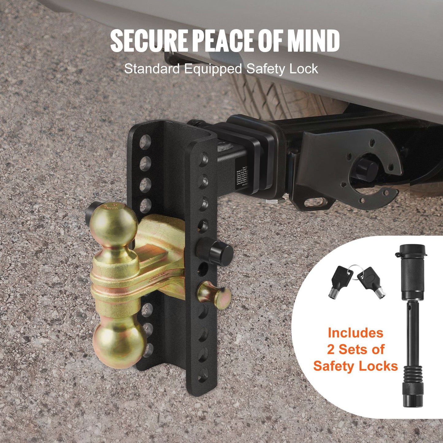 VEVOR Adjustable Trailer Hitch, 203.2 mm Drop & 165.1 mm Rise Hitch Ball Mount with 50.8 mm Receiver, Solid Tube, 6350 kg GTW, 50.8 m and 58.7 mm 45# Steel Tow Balls with Key Lock for Truck Towing