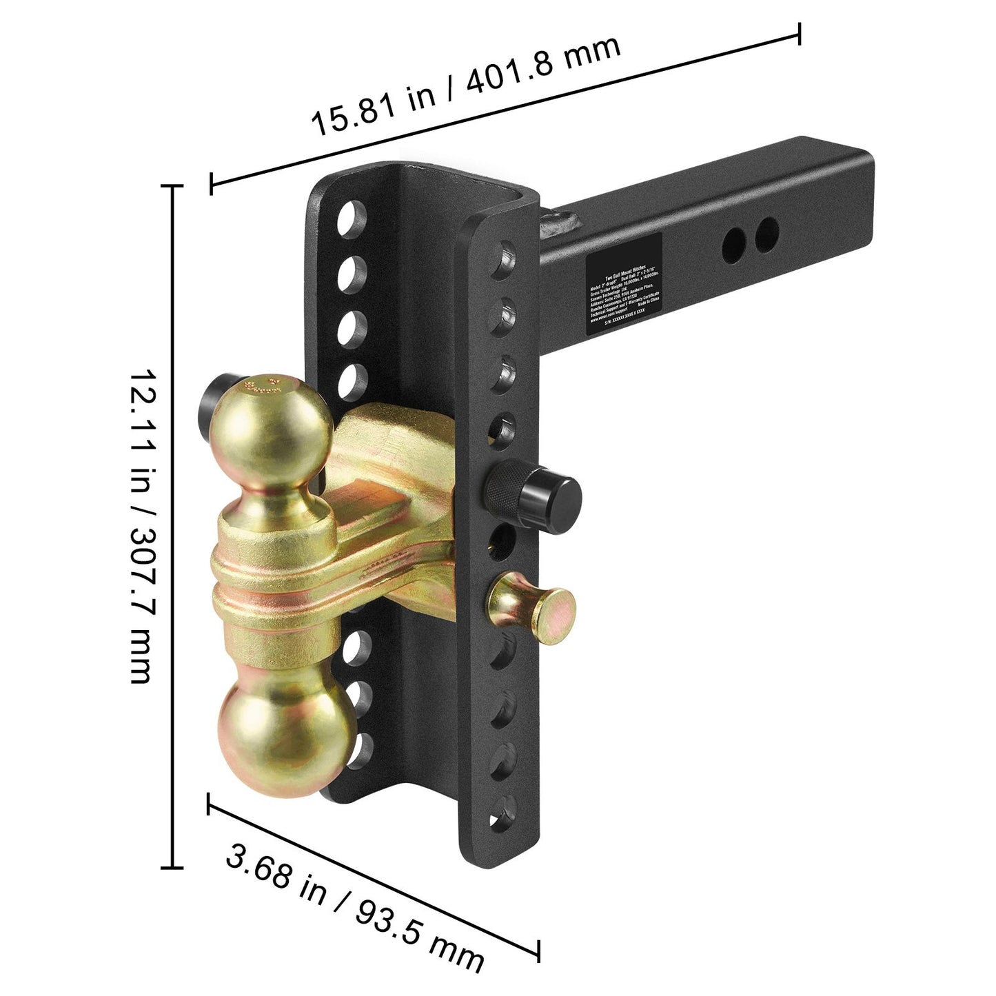 VEVOR Adjustable Trailer Hitch, 203.2 mm Drop & 165.1 mm Rise Hitch Ball Mount with 50.8 mm Receiver, Solid Tube, 6350 kg GTW, 50.8 m and 58.7 mm 45# Steel Tow Balls with Key Lock for Truck Towing