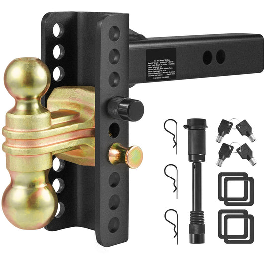 VEVOR Adjustable Trailer Hitch, 152.4 mm Drop & 114.3 mm Rise Hitch Ball Mount with 50.8 mm Receiver, Solid Tube, 6350 kg GTW, 50.8 mm and 58.7 mm 45# Steel Tow Balls with Key Lock for Truck Towing