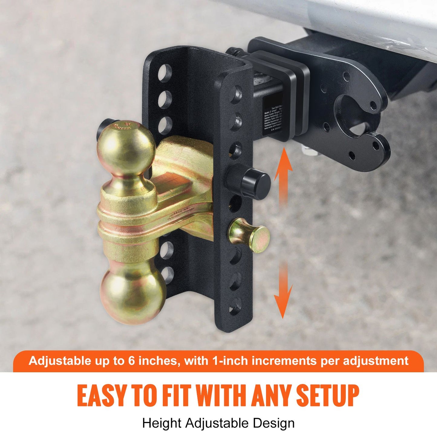 VEVOR Adjustable Trailer Hitch, 152.4 mm Drop & 114.3 mm Rise Hitch Ball Mount with 50.8 mm Receiver, Solid Tube, 6350 kg GTW, 50.8 mm and 58.7 mm 45# Steel Tow Balls with Key Lock for Truck Towing
