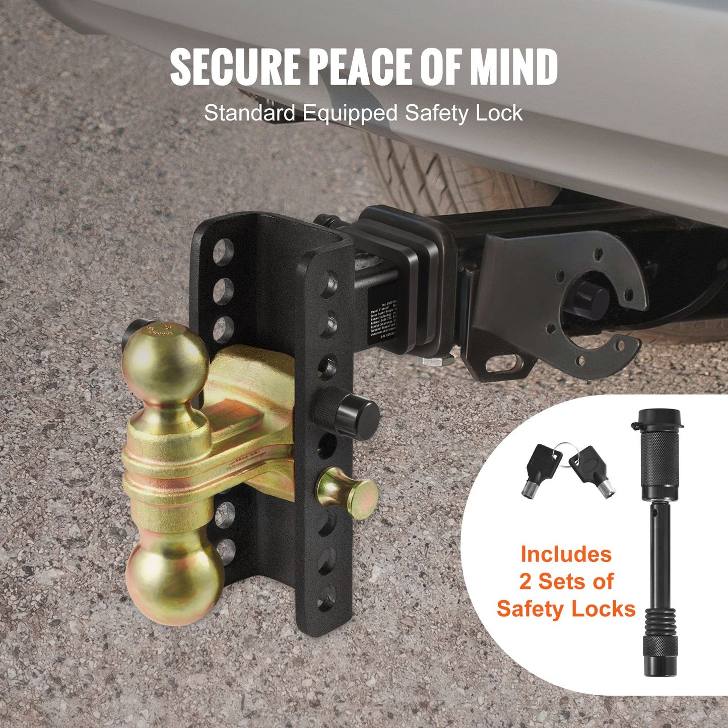 VEVOR Adjustable Trailer Hitch, 152.4 mm Drop & 114.3 mm Rise Hitch Ball Mount with 50.8 mm Receiver, Solid Tube, 6350 kg GTW, 50.8 mm and 58.7 mm 45# Steel Tow Balls with Key Lock for Truck Towing