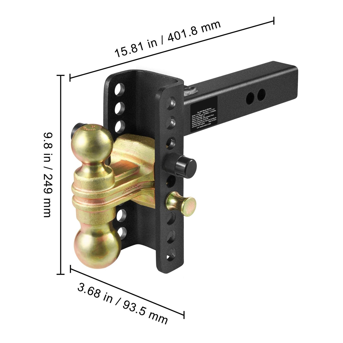 VEVOR Adjustable Trailer Hitch, 152.4 mm Drop & 114.3 mm Rise Hitch Ball Mount with 50.8 mm Receiver, Solid Tube, 6350 kg GTW, 50.8 mm and 58.7 mm 45# Steel Tow Balls with Key Lock for Truck Towing