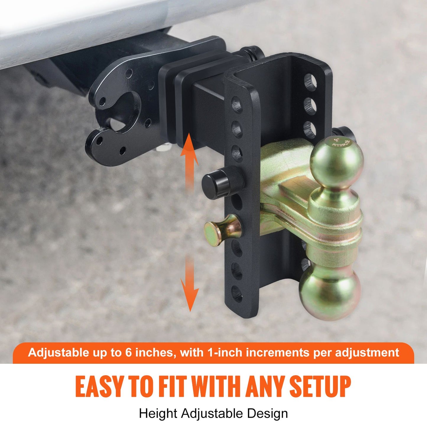 VEVOR Adjustable Trailer Hitch, 15cm Drop & 11.43cm Rise Hitch Ball Mount with 6.35cm Receiver, Solid Tube, 6577 kgs GTW, 5.08cm & 5.08-0.79cm 45# Steel Tow Balls with Key Lock for Truck Towing