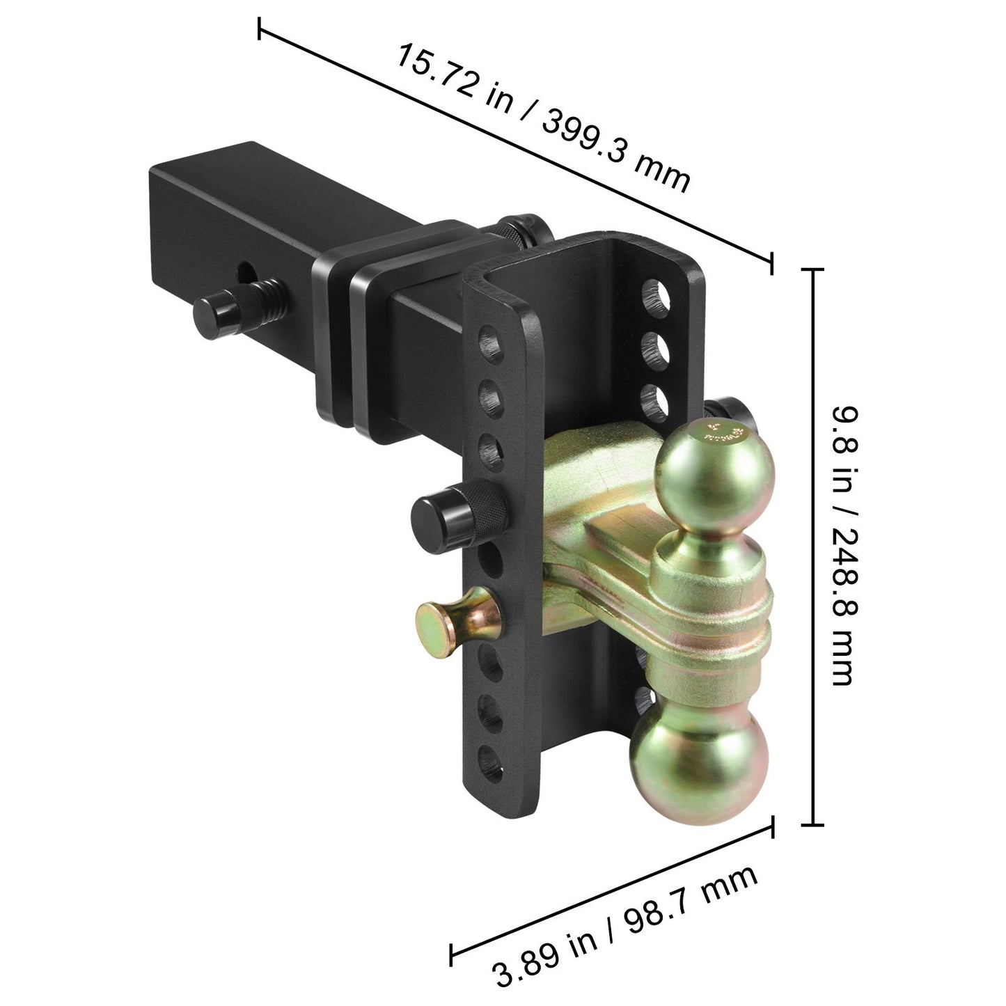 VEVOR Adjustable Trailer Hitch, 15cm Drop & 11.43cm Rise Hitch Ball Mount with 6.35cm Receiver, Solid Tube, 6577 kgs GTW, 5.08cm & 5.08-0.79cm 45# Steel Tow Balls with Key Lock for Truck Towing
