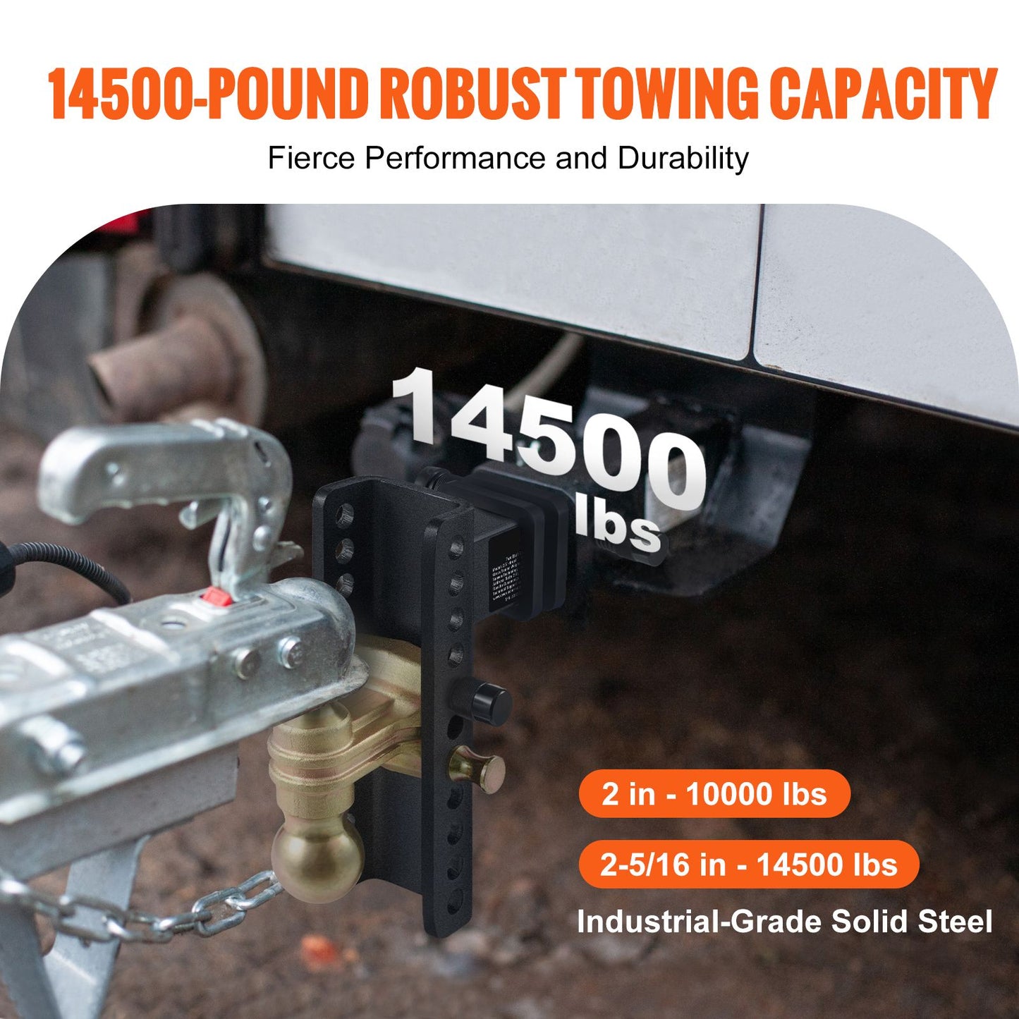 VEVOR Adjustable Trailer Hitch, 203.2 mm Drop & 165.1 mm Rise Hitch Ball Mount with 63.5 mm Receiver, Solid Tube, 6577 kg GTW, 50.8 mm & 58.7 mm 45# Steel Tow Balls with Key Lock for Truck Towing