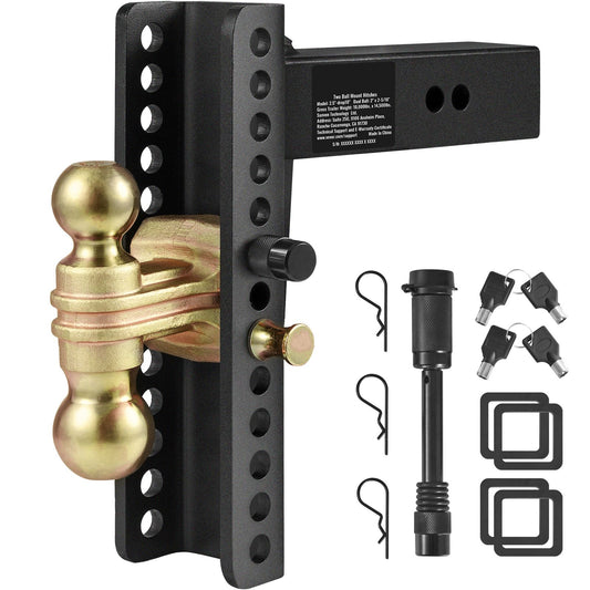 VEVOR Adjustable Trailer Hitch, 25 cm Drop & 21.59 cm Rise Hitch Ball Mount with 6.35 cm Receiver Solid Tube, 6577 kgs GTW, 5.08 cm & 5.08-0.79 cm 45# Steel Tow Balls with Key Lock for Truck Towing