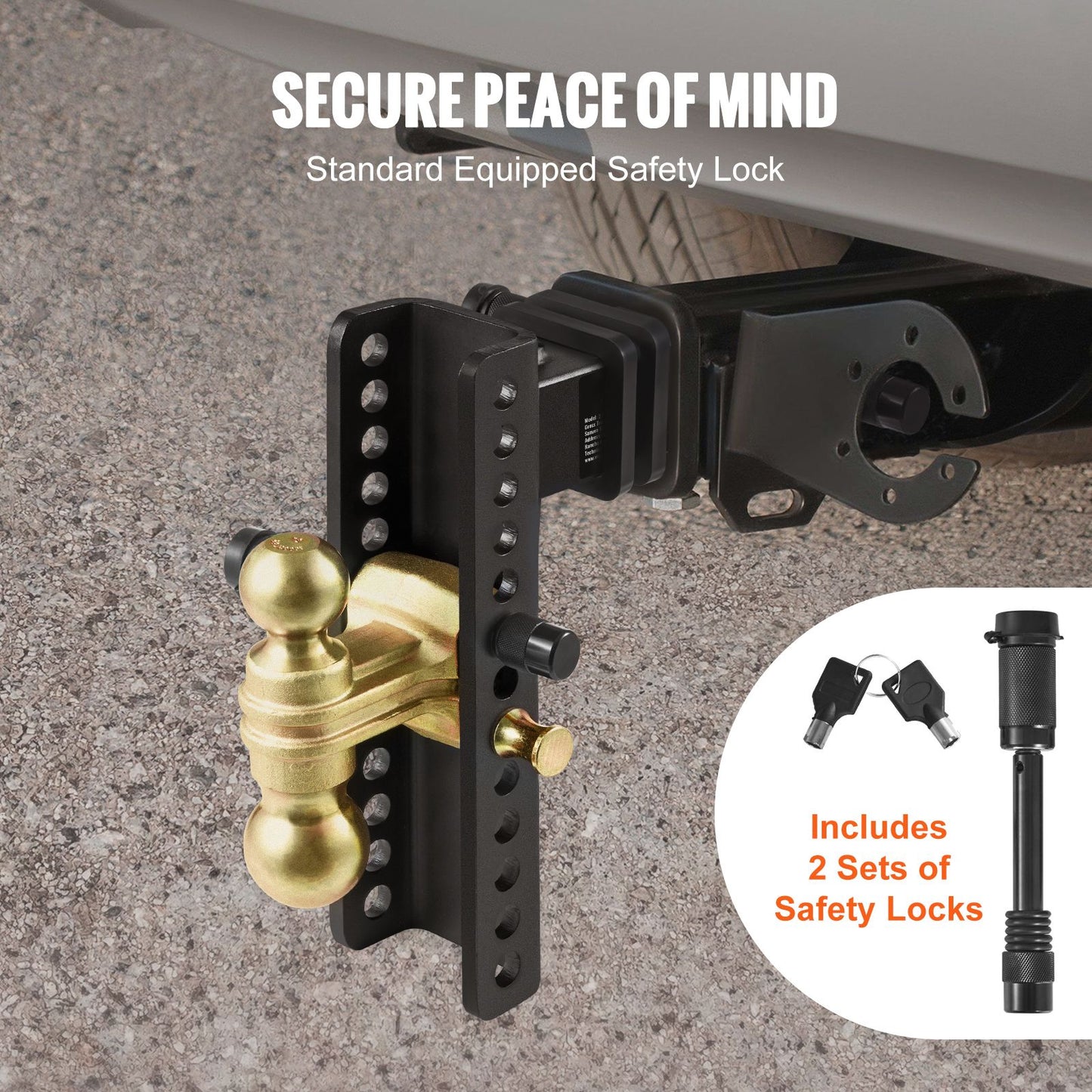 VEVOR Adjustable Trailer Hitch, 25 cm Drop & 21.59 cm Rise Hitch Ball Mount with 6.35 cm Receiver Solid Tube, 6577 kgs GTW, 5.08 cm & 5.08-0.79 cm 45# Steel Tow Balls with Key Lock for Truck Towing