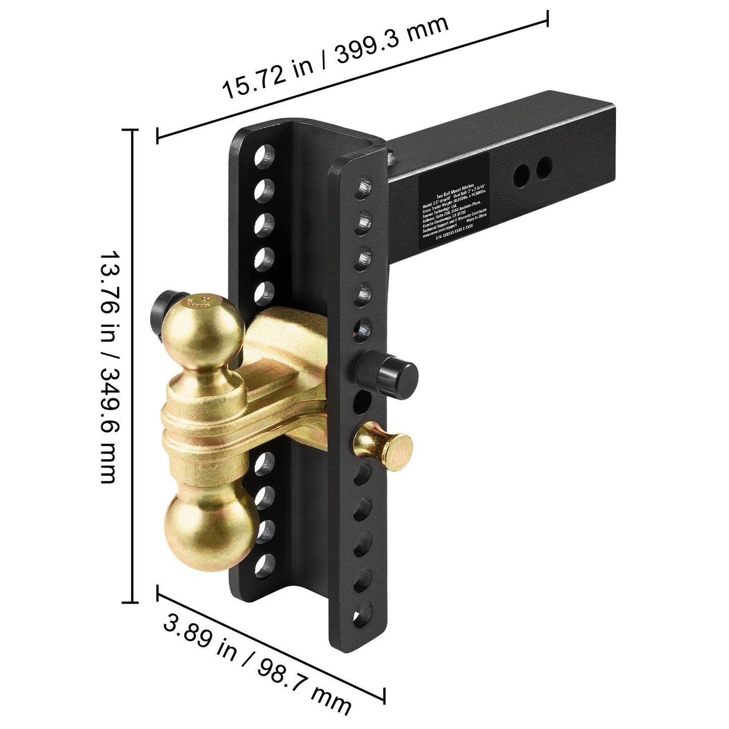 VEVOR Adjustable Trailer Hitch, 25 cm Drop & 21.59 cm Rise Hitch Ball Mount with 6.35 cm Receiver Solid Tube, 6577 kgs GTW, 5.08 cm & 5.08-0.79 cm 45# Steel Tow Balls with Key Lock for Truck Towing