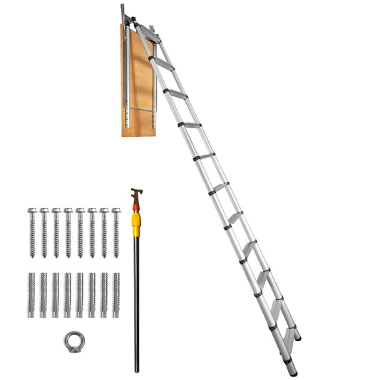 VEVOR Attic Ladder Telescoping, 158.76kg Capacity, 100cm x 59.94cm,Multi-Purpose Aluminium Extension, Lightweight and Portable,Fits298.7cm-320.04cmCeilingHeights,Convenient Access to Your Attic Standa