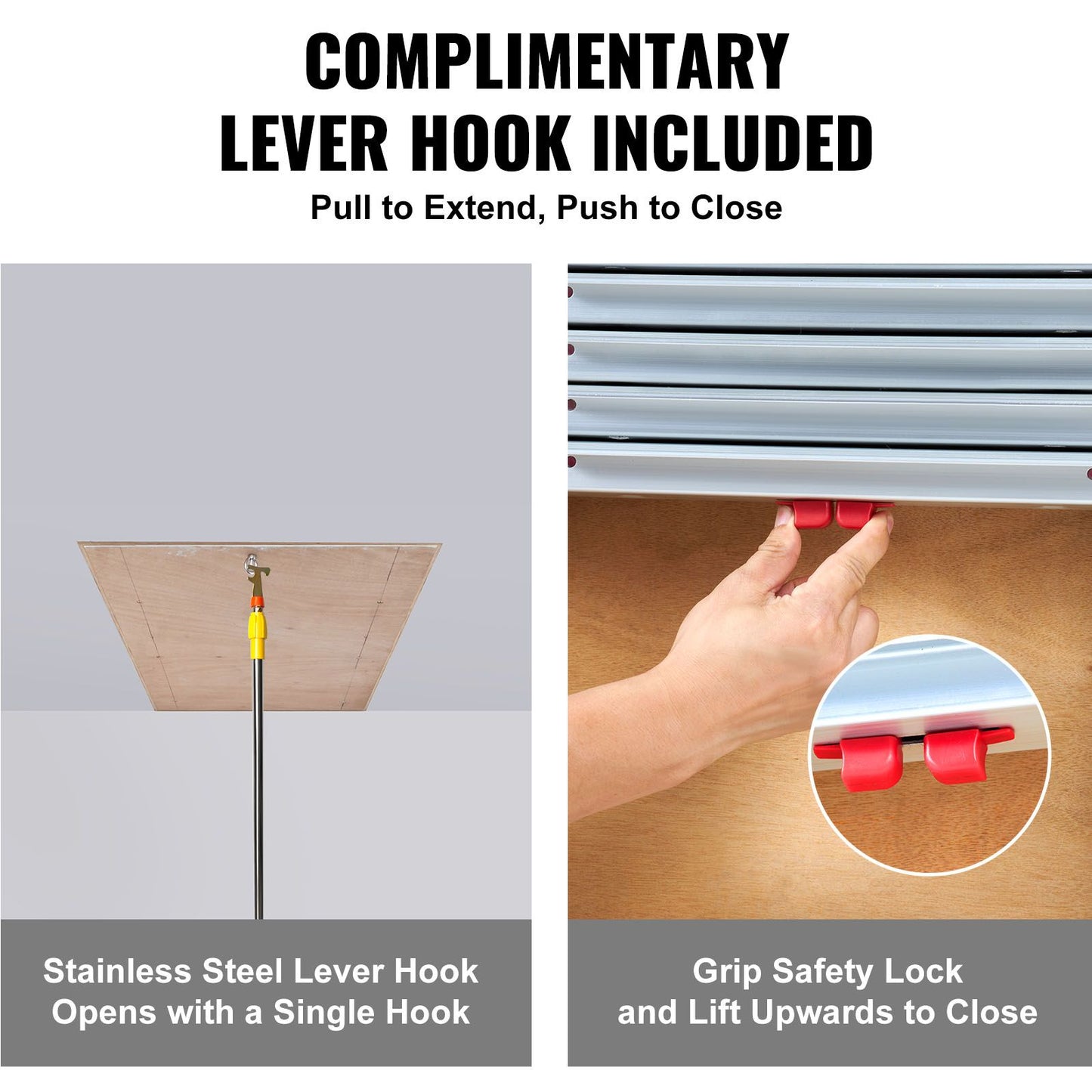 VEVOR Attic Ladder Telescoping, 158.76kg Capacity, 100cm x 59.94cm,Multi-Purpose Aluminium Extension, Lightweight and Portable,Fits298.7cm-320.04cmCeilingHeights,Convenient Access to Your Attic Standa