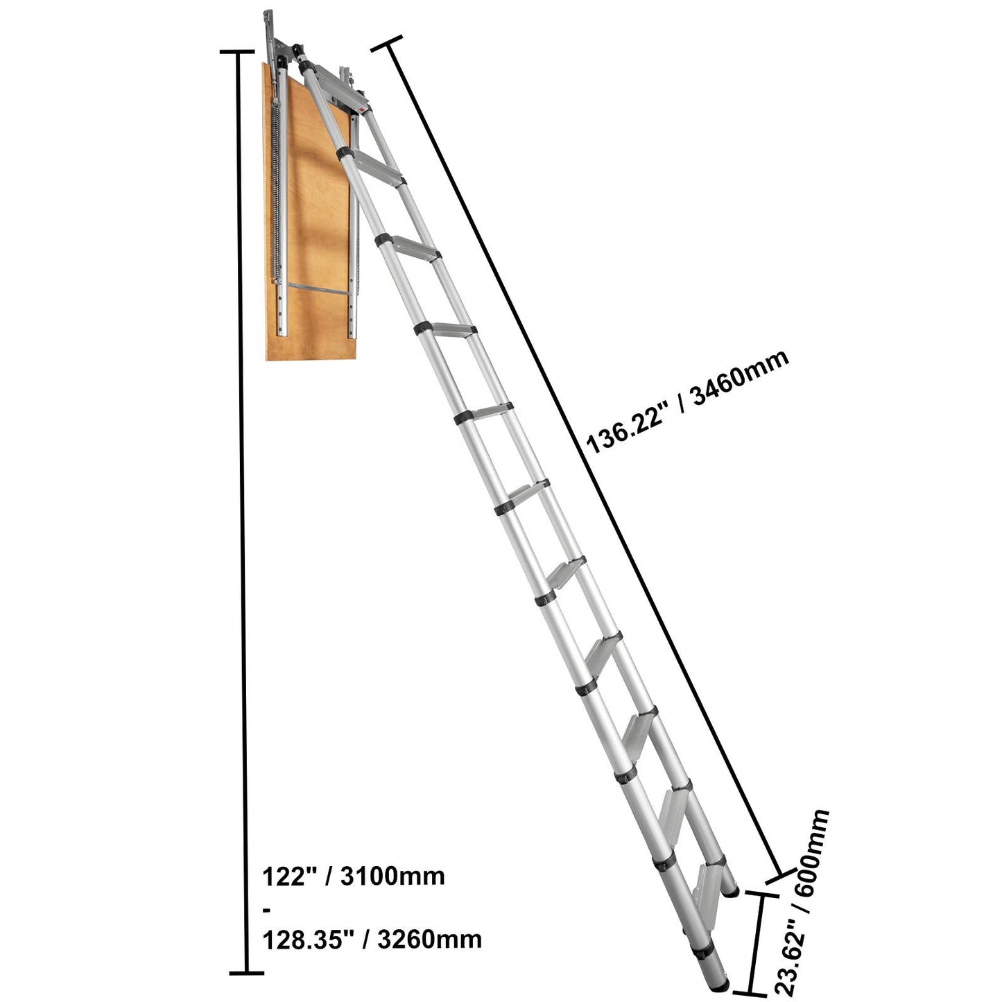 VEVOR Attic Ladder Telescoping, 158.76kg Capacity, 100cm x 59.94cm,Multi-Purpose Aluminium Extension, Lightweight and Portable,Fits298.7cm-320.04cmCeilingHeights,Convenient Access to Your Attic Standa