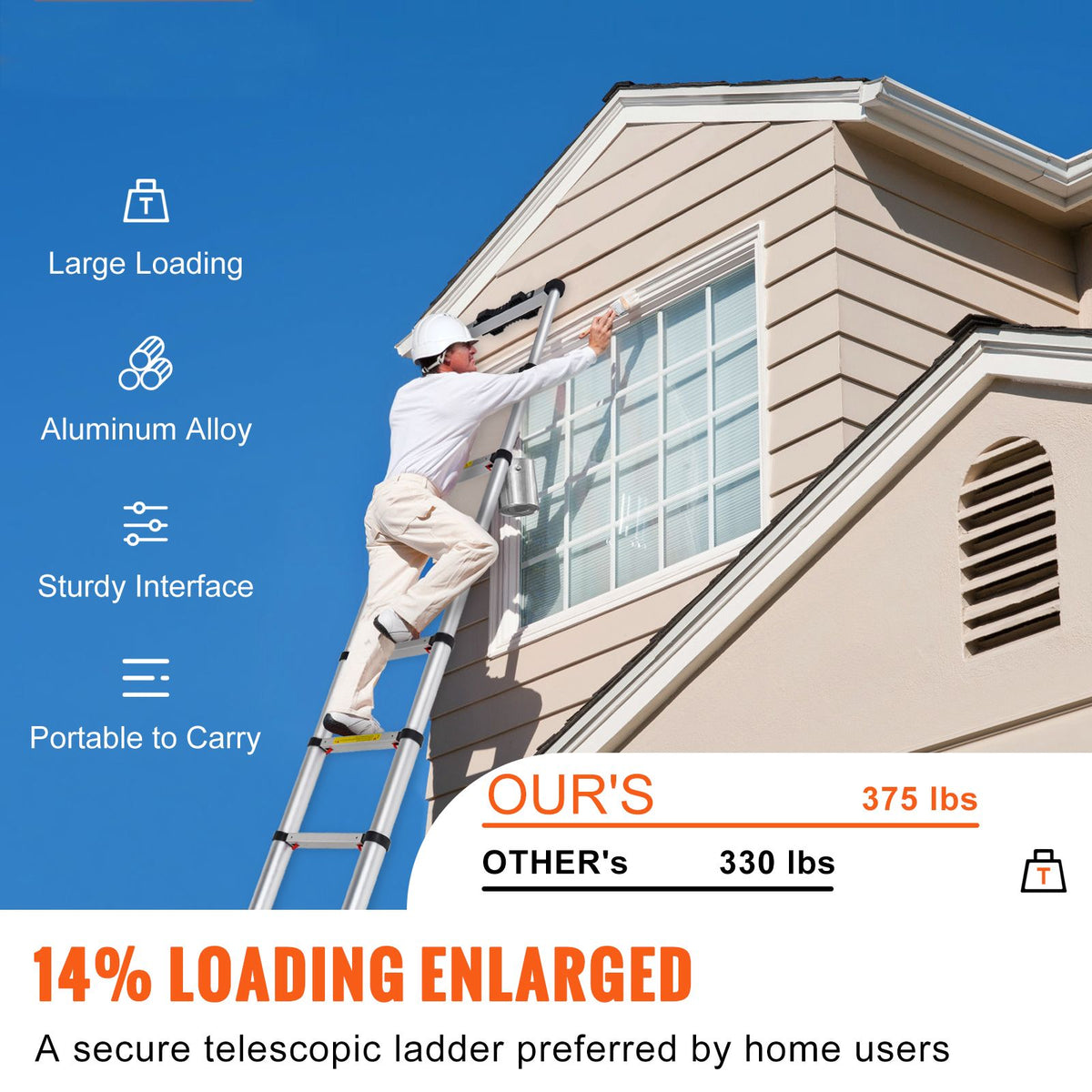 VEVOR Telescoping Ladder Aluminum Extension Step 12.5 ft Multi-purpose Portable