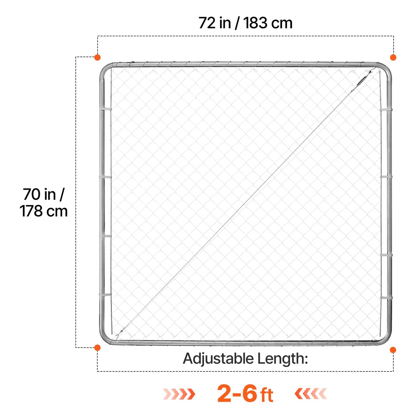 VEVOR Chain Link Fence Gate, 70 x 72 in, Adjustable Chain Link Fence Panel, Fit 3 ft (W) x 4 ft (H) Garden Fence Gate Opening, Rust-Resistant Galvanized Fencing Gate for Farm Posts Not Included