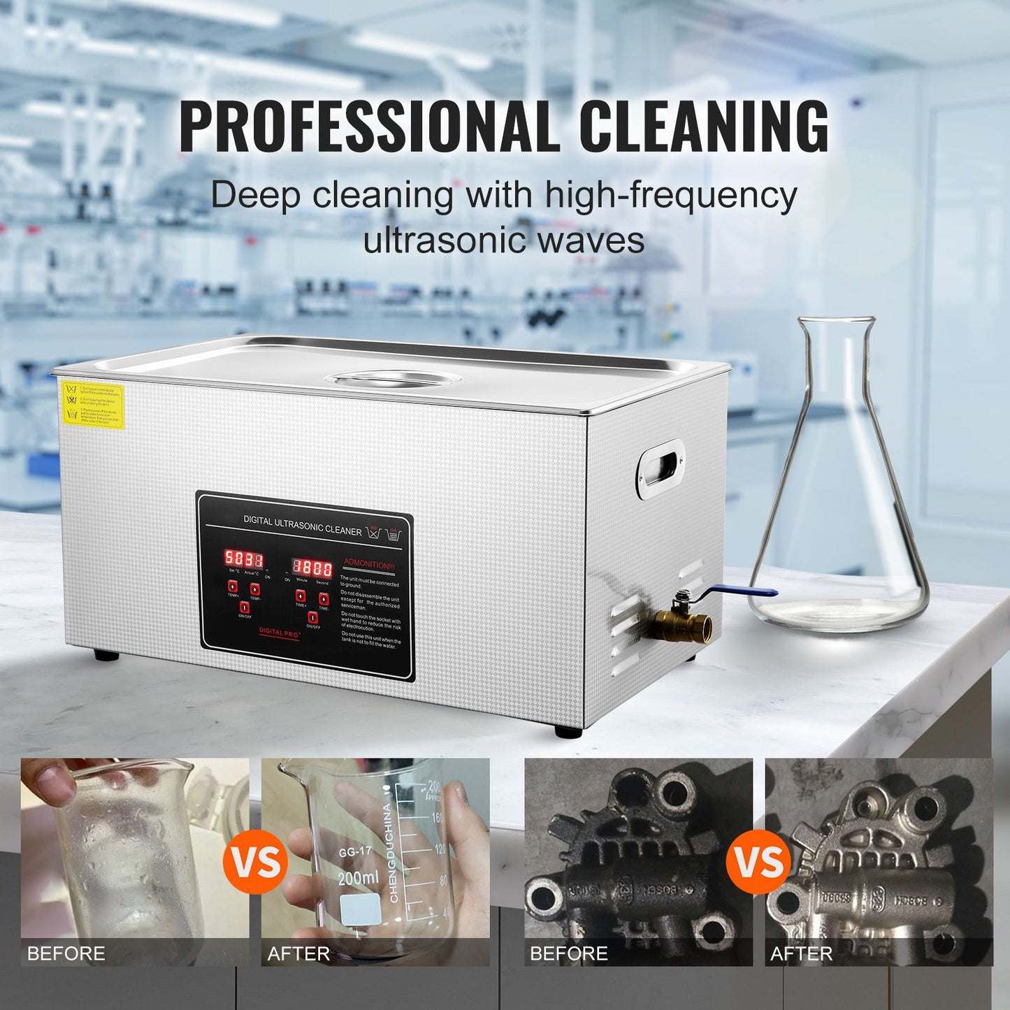 VEVOR 22L Ultrasonic Cleaner with Timer Heating Machine Digital Sonic Cleaner
