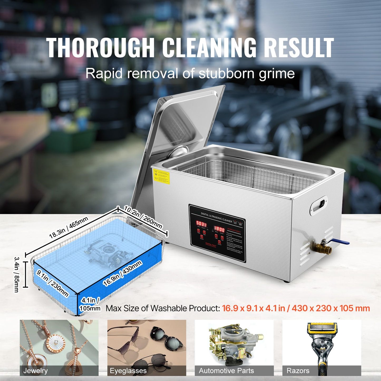 VEVOR 22L Ultrasonic Cleaner with Timer Heating Machine Digital Sonic Cleaner